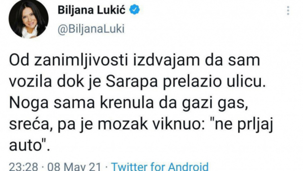SKANDALOZNO!  Radnica Đilasovog Multikoma i njegova najveća promoterka Biljana Lukić napisala najbolesniji tvit do sada:  Htela sam da pregazim Sarapu na pešačkom...