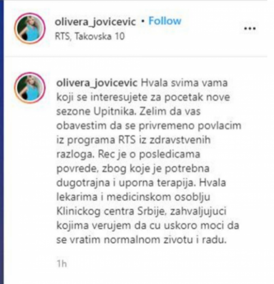 ŠOK ODLUKA! Olivera Jovićević se povlači sa malih ekrana!