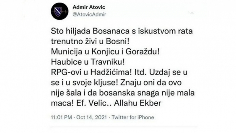 DIPLOMATSKI SKANDAL Admir Atović, konzul: Sto hiljada Bosanaca s iskustvom rata trenutno živi u Bosni - Allahu Ekber!