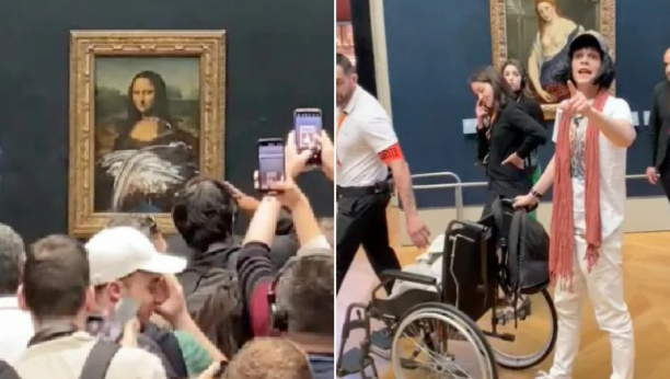 ŠOK NAD ŠOKOVIMA Muškarac u kolicima prerušen u stariju ženu tortom izmazao portret Mona Lize u Luvru (VIDEO)