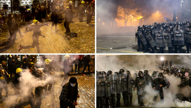 OPŠTI HAOS ISPRED PARLAMENTA U GRUZIJI Policija ispalila vodene topove i suzavac, demonstranti uzvraćaju molotovljevim koktelima (FOTO)