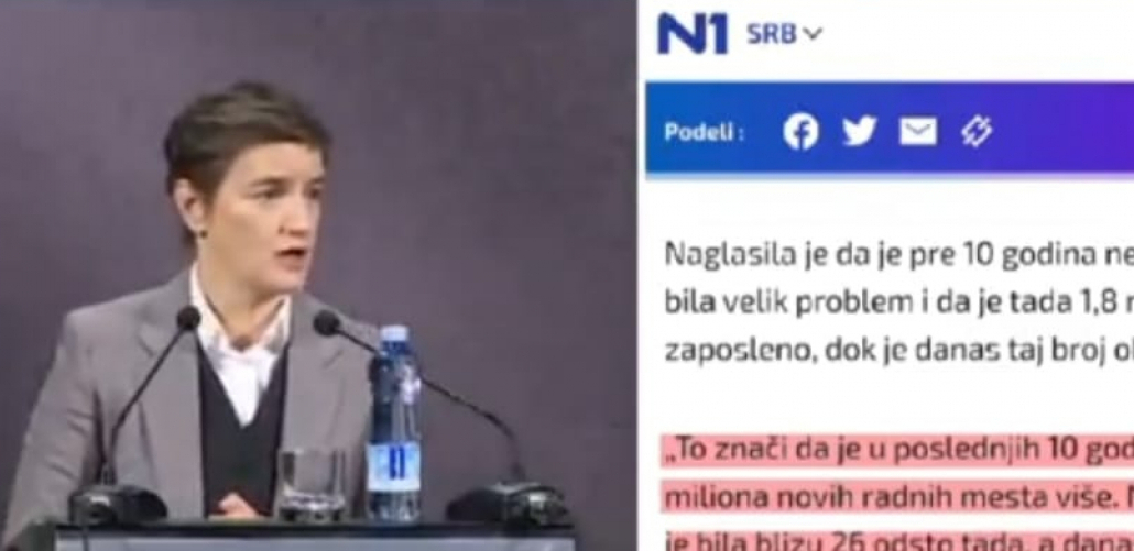 PRIMER RADA TAJKUNSKIH MEDIJA Pogledajte šta je rekla premijerka Brnabić, a kako su oni lažno preneli na N1 njenu izjavu (VIDEO)