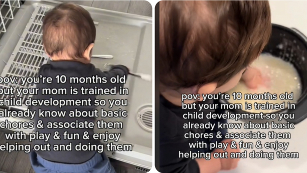 Beba radi kućne poslove