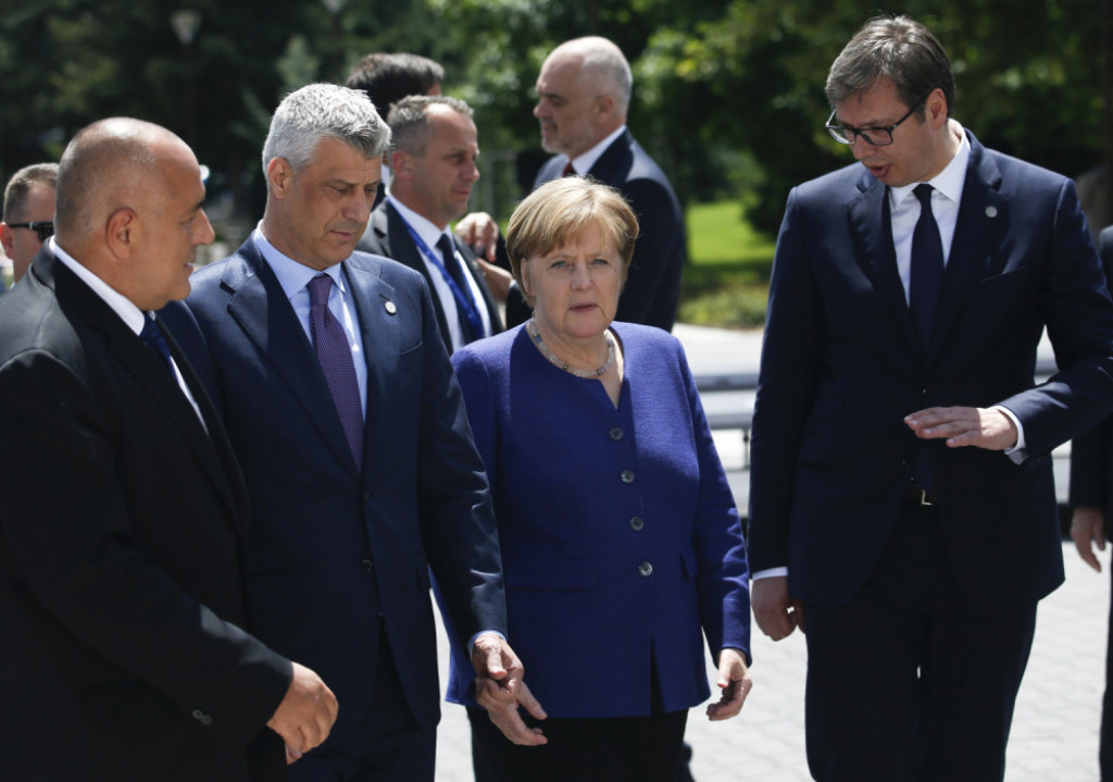 Angela Merkel, Aleksandar Vučić. Hašim Tači