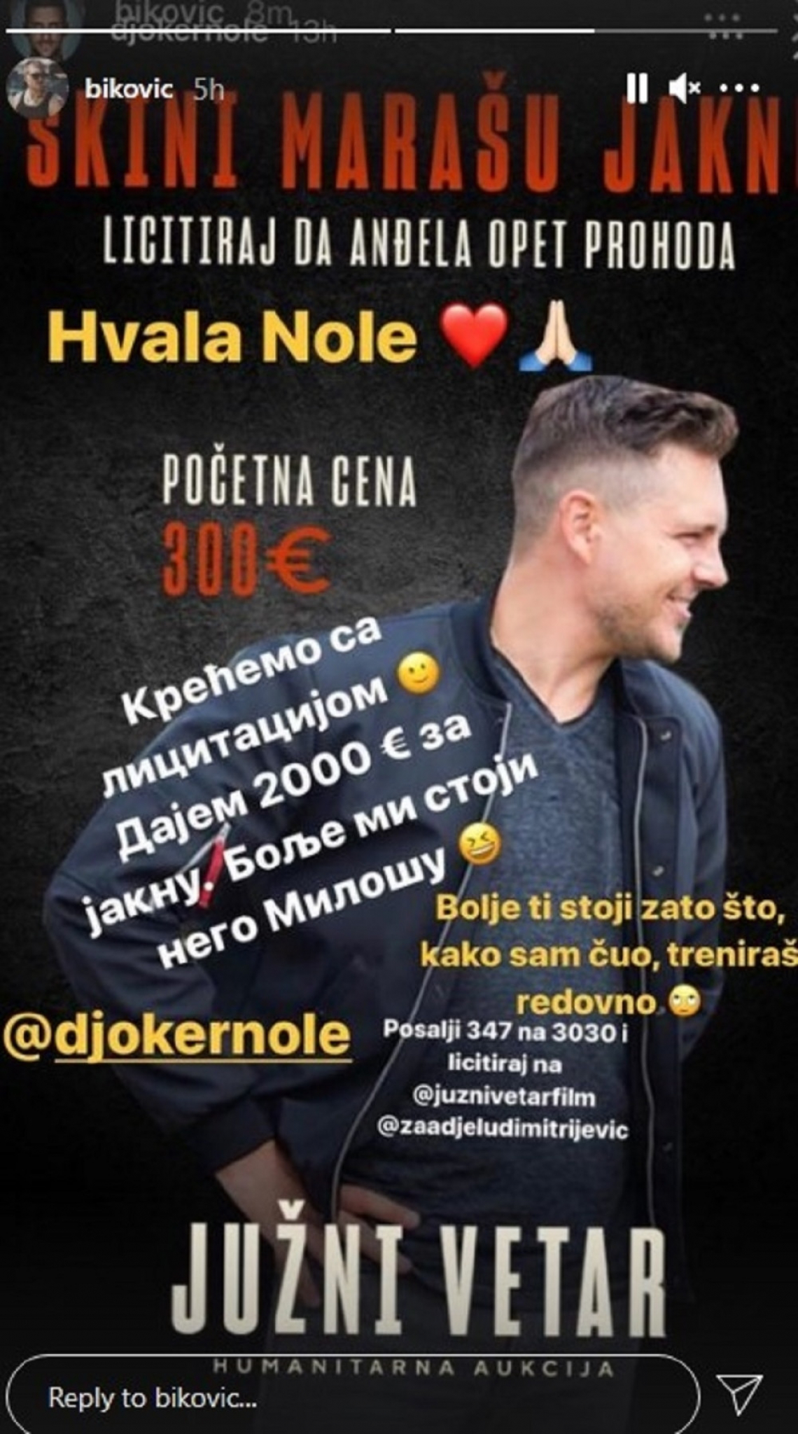Instagram stori Miloša Bikovića