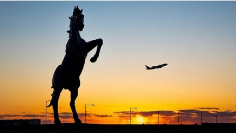 konj, statua, aerodrom, avion