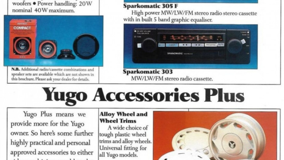 Katalog dodatne opreme za Yugo koji su se prodavali u Britaniji