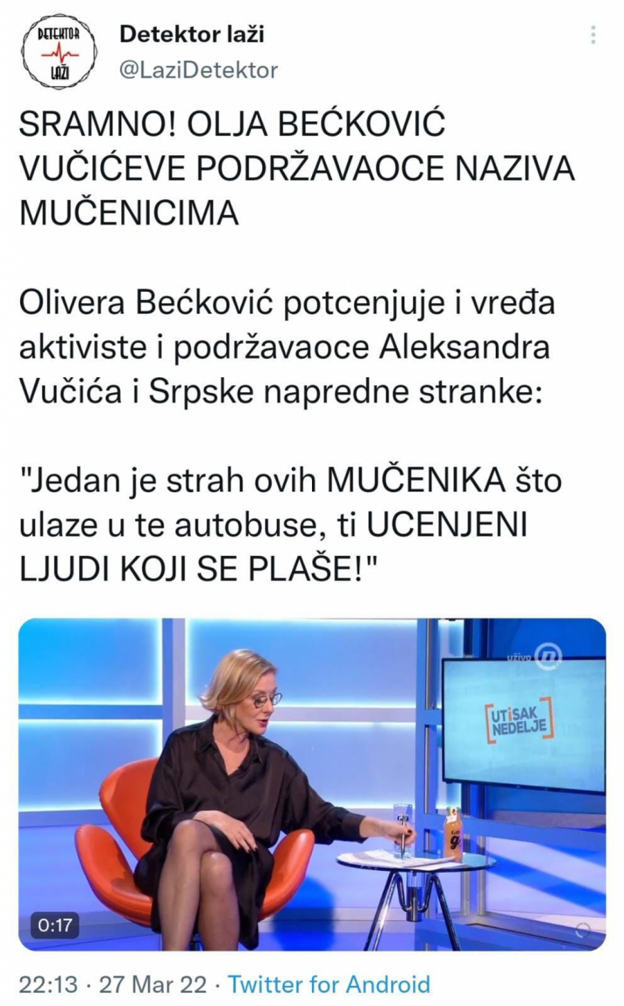 SRAMNO! Ollja Bećković Vučićeve podržavaoce naziva MUČENICIMA (VIDEO)