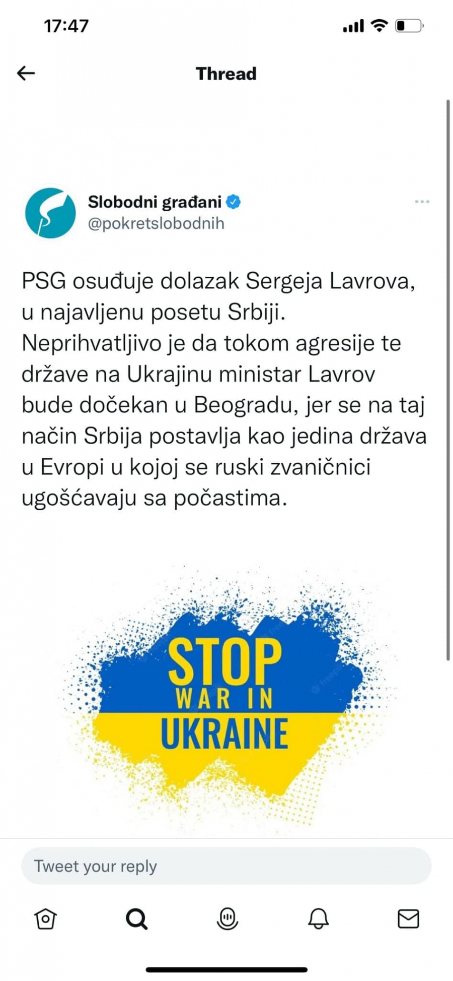 POKRET SLOBODNIH GRAĐANA: Osuđujemo dolazak Sergeja Lavrova u najavljenu posetu Srbiji (FOTO)