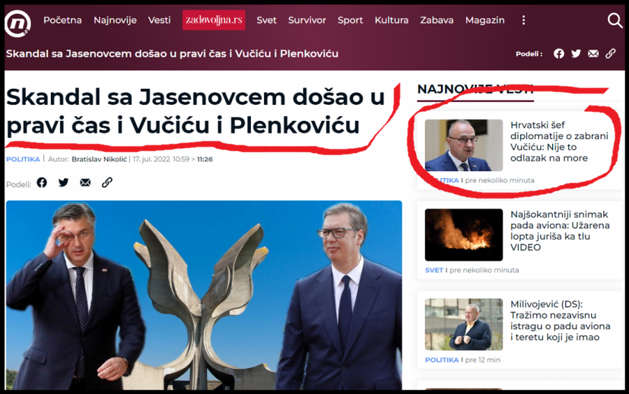 NEBOJŠA BAKAREC PORUČIO „Nova S“ izbezumljena od mržnje prema Vučiću, zbog zabrane ulaska u Hrvatsku!