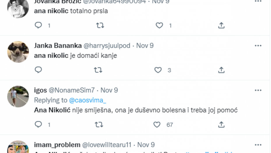 Ana Nikolić Tviter komentari 