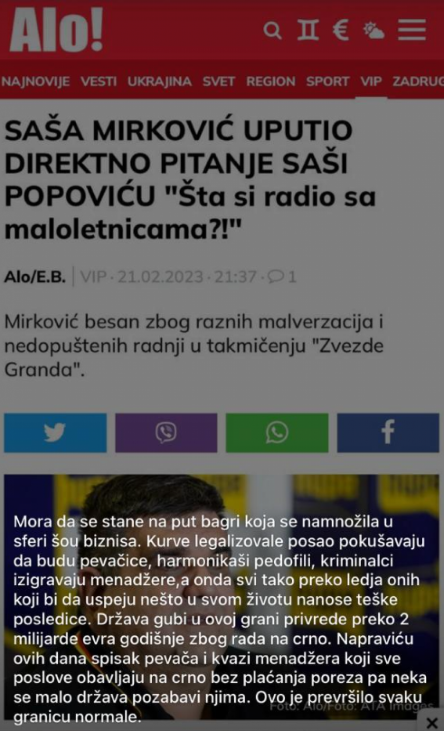 ESTRADA ĆE DA STREPI! Saša Mirković bez dlake na jeziku 