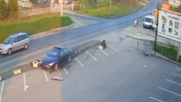 DA SE NAJEŽIŠ, KAMERA SVE UHVATILA Autom se zakucali u betonsku žardinjeru na Smederevskom putu, uradili ovo i otišli?! (VIDEO)