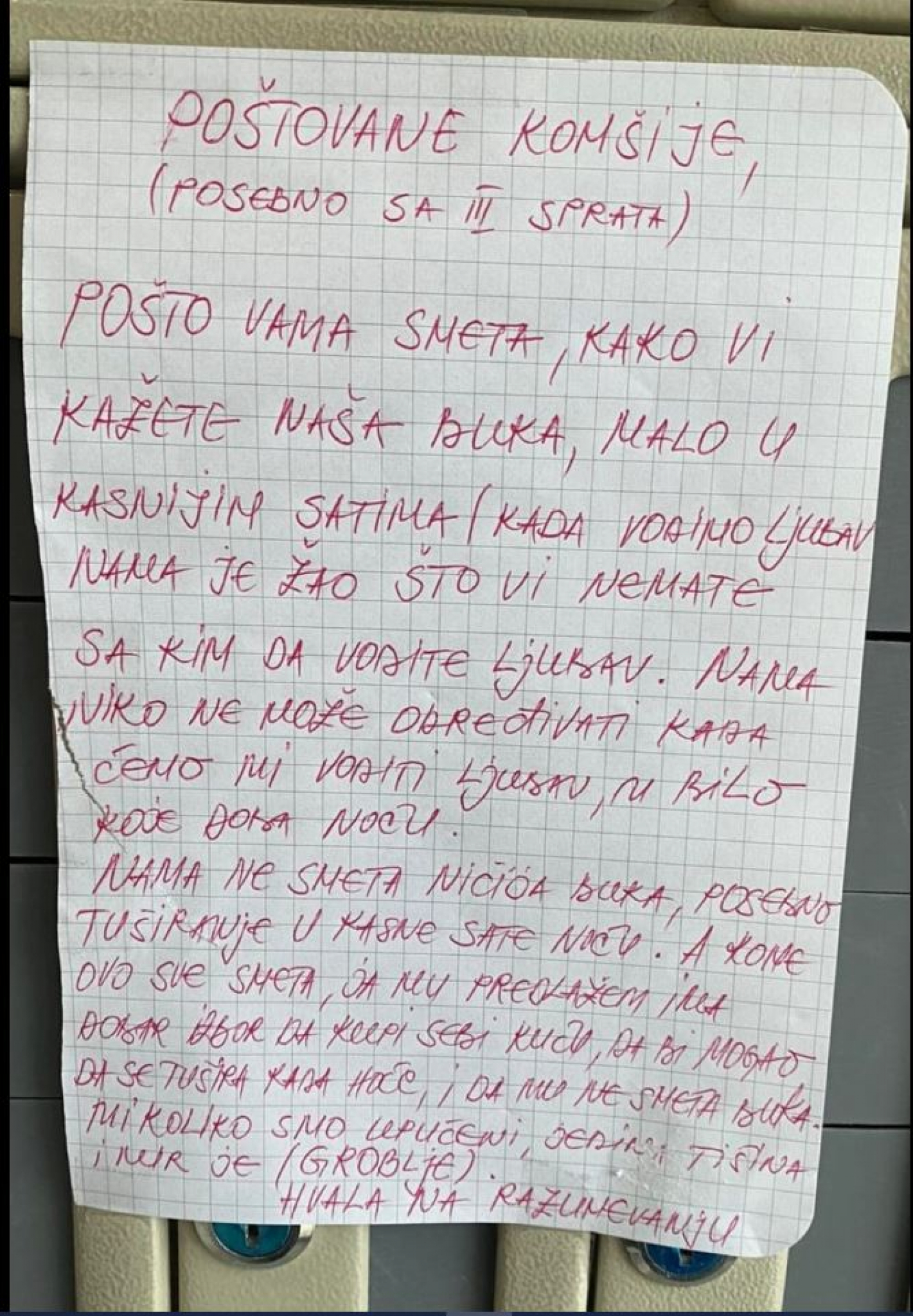 Poruka nezadovoljnih komšija iz Loznice